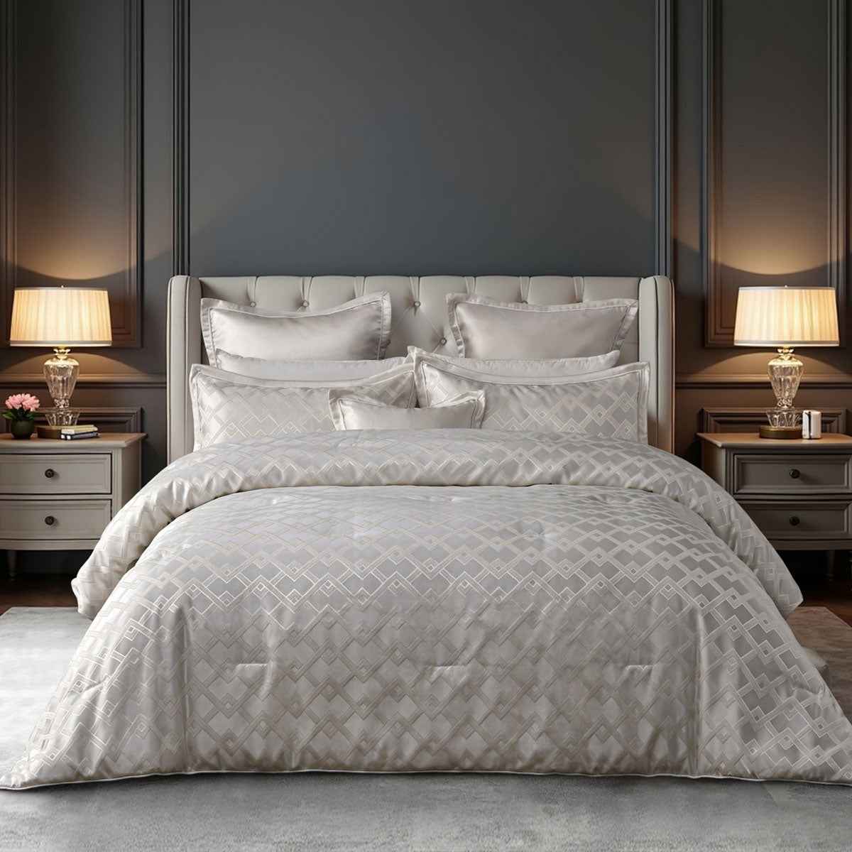 Bianca Firenze Pearl 6 Pcs Jacquard Geometric Comforter Set Super King